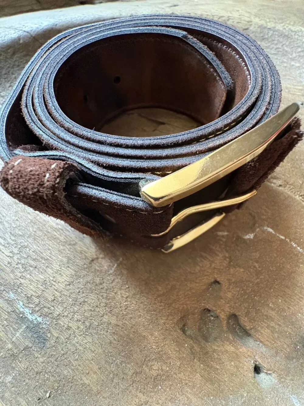Vintage Hickok brown split suede belt removable buckle gold tone hardware sz 38